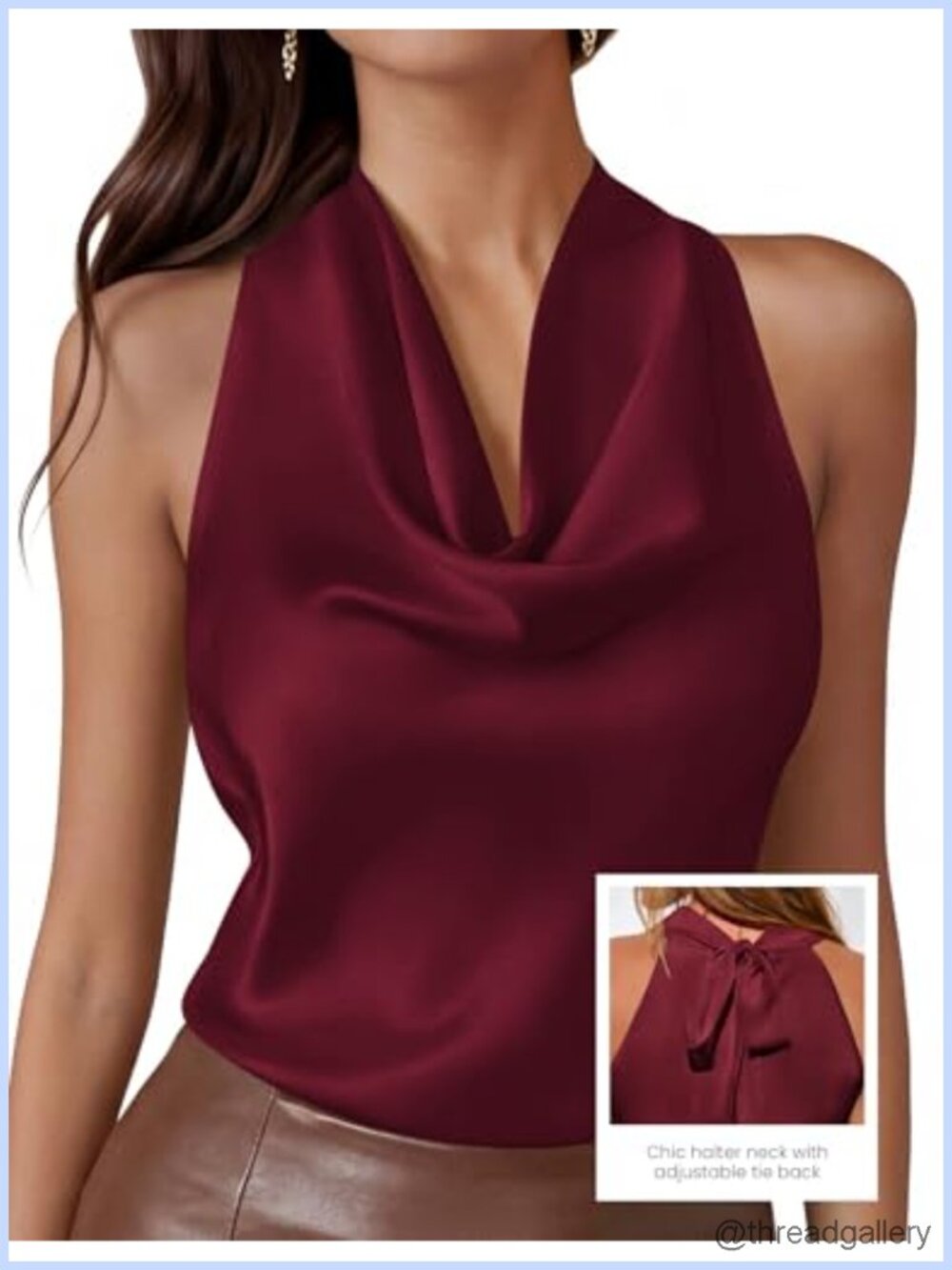 Satin Halter Top Sleeveless Cowl Neck Tie Back Dressy Casual - Picture 3 of 6